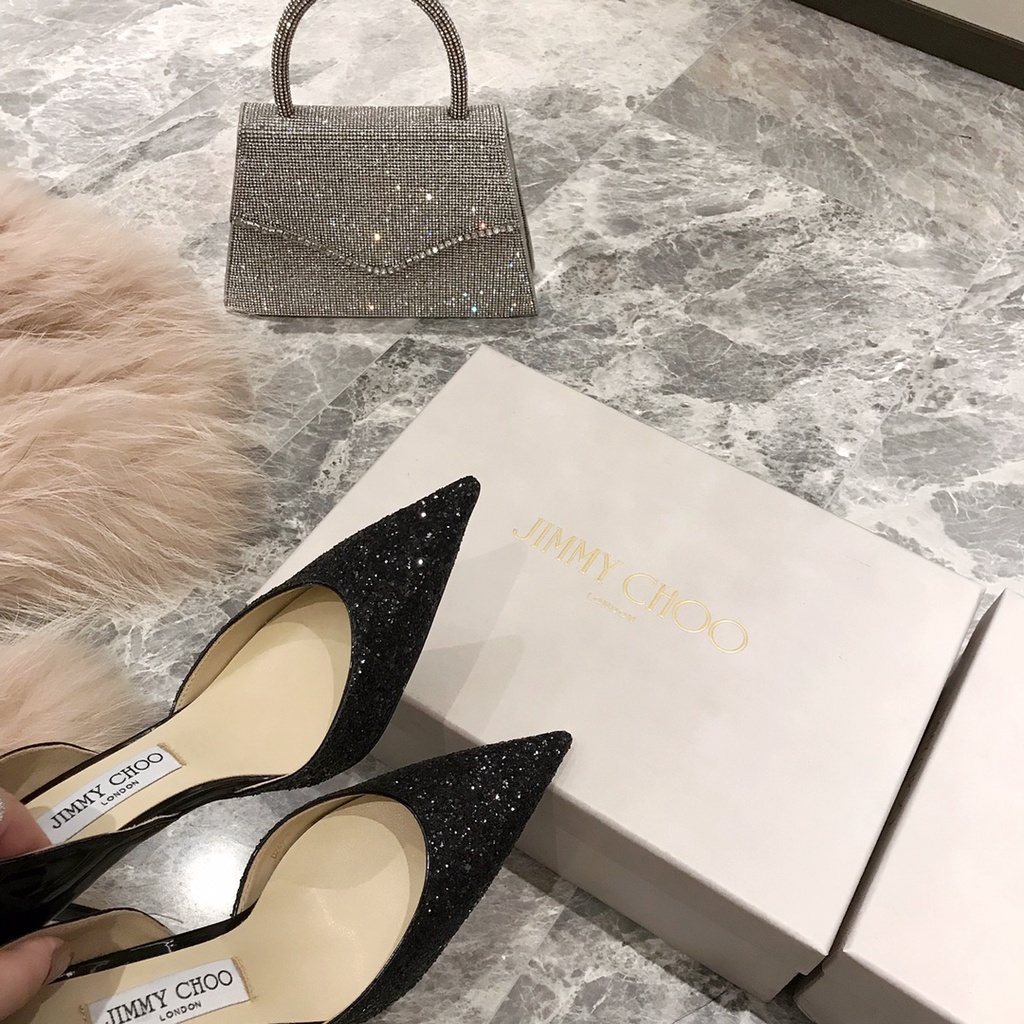 Jimmy Choo Giày cao gót cao 8cm bằng da bò màu đen thời trang cho nữ