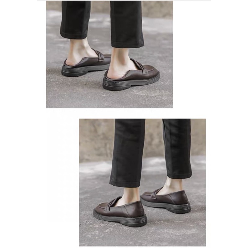 DA MỀM HÀNG LOẠI 1 giày moccasin moca nữ mũi vuông đế bệt 3 phân êm chân dễ phối đồ màu đen màu nâu | BigBuy360 - bigbuy360.vn