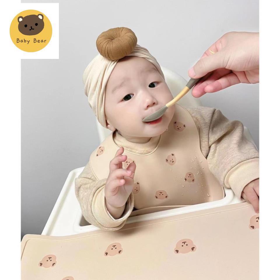 Tấm Lót Bàn Ăn Bằng Silicone Hình Đầu Gấu Phong Cách Hàn Quốc Cho Bé