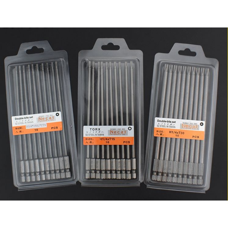 Mũi hoa thị lục giác lỗ và không lỗ dài 150mm có nam châm từ T6 đến T40