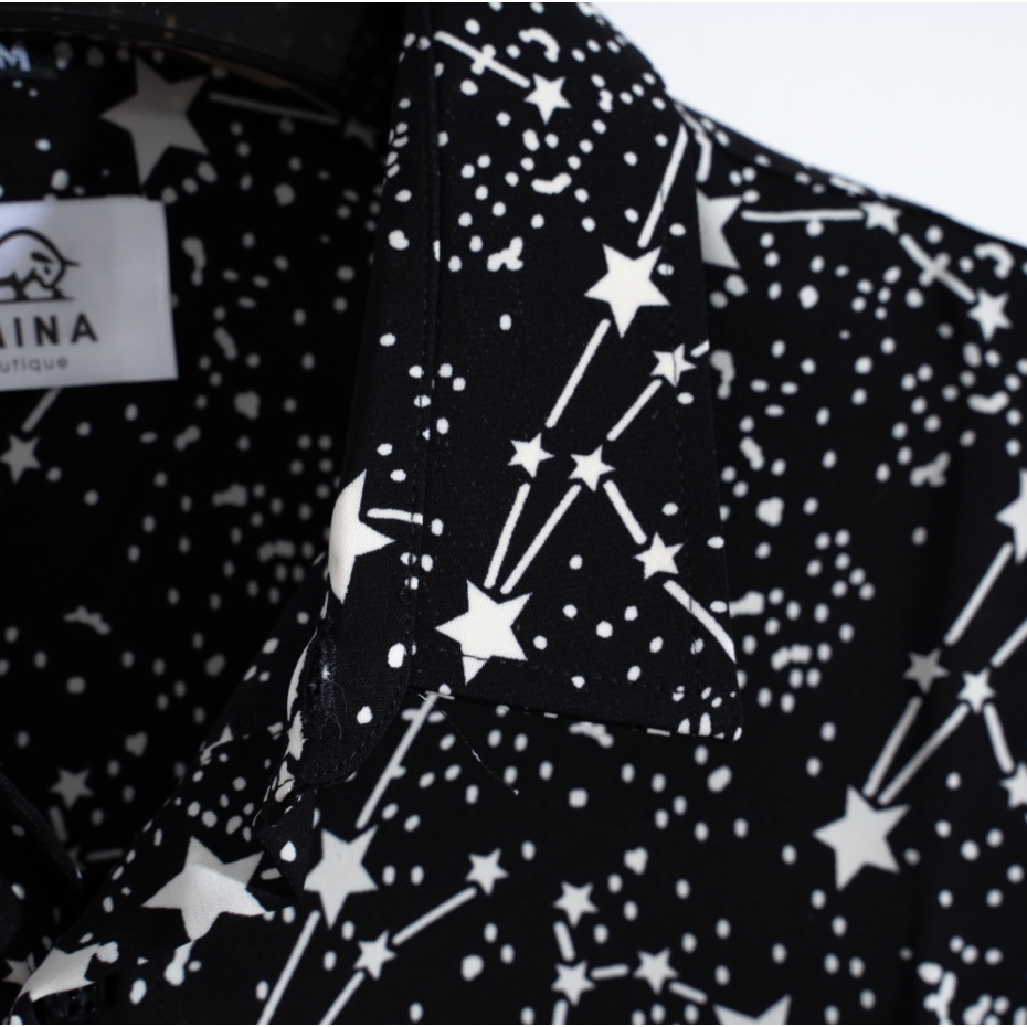 Áo sơ mi nam dài tay họa tiết chòm sao chất lụa mềm mại chống nhăn