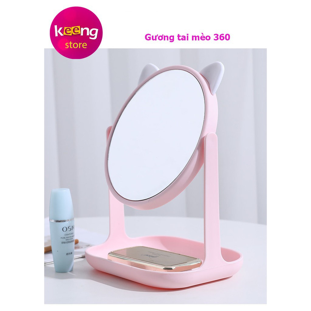Gương công chúa tai mèo và tai thỏ để bàn xoay 360 độ siêu đẹp.uyendinh