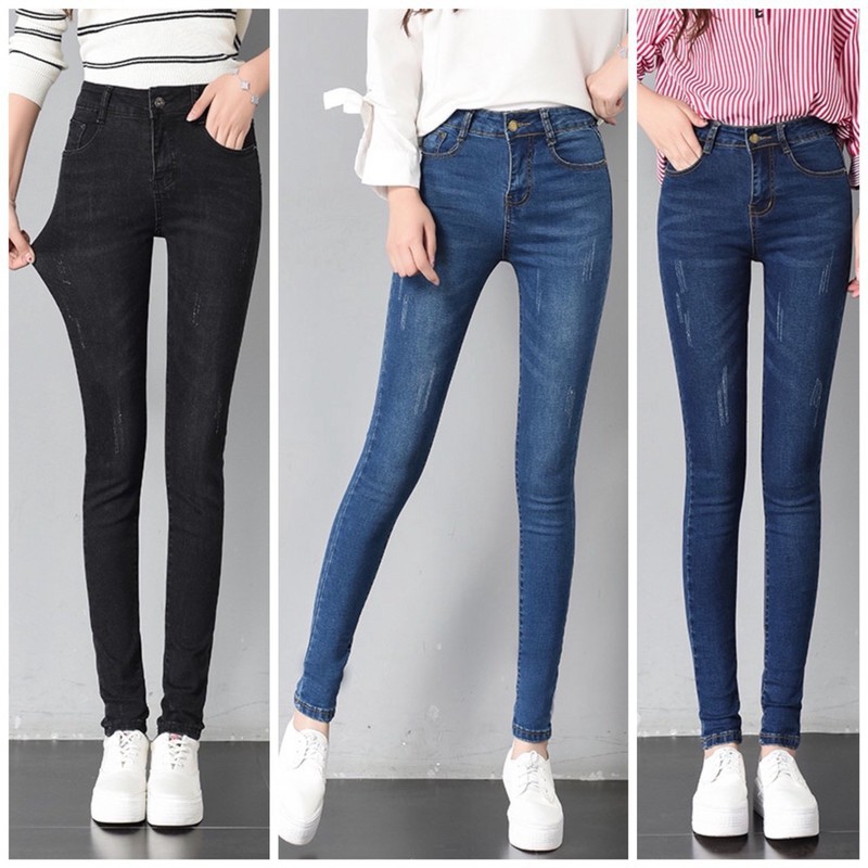 Quần jean nữ dáng skinny Quần bò nữ lưng cao cào nhẹ chất co giãn