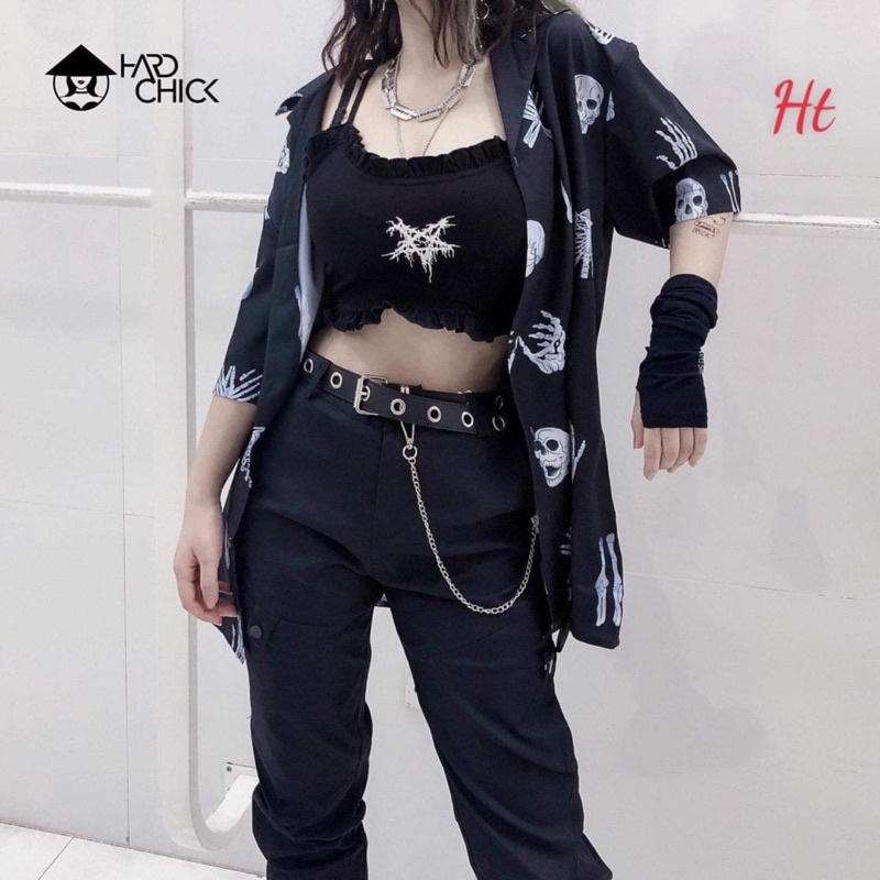 Áo sơ mi đen bàn tay đầu H2Q869
