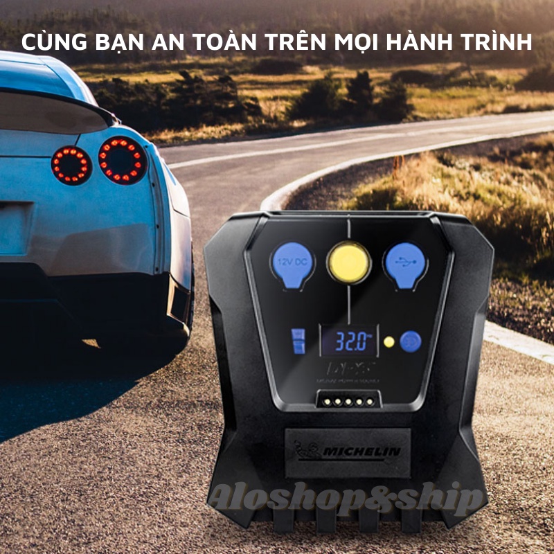 Bơm lốp ô tô tự ngắt mini 12v điện tử chính hãng Michelin 12266