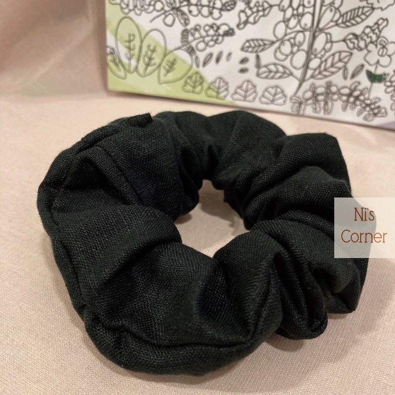 Scrunchie - Cột tóc Linen Tone Đen - Xám