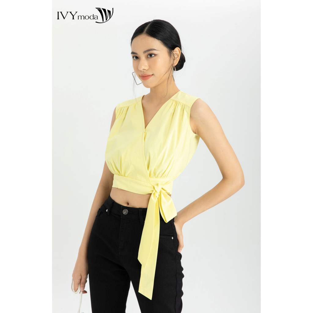 Áo croptop nữ thắt nơ IVY moda MS 15B8610