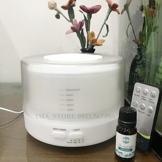 Máy Xông Tinh Dầu, Máy Phun Sương Nano Hình Trụ 500ml Tặng Điều Khiển Đèn Led 7 Màu Bù Ẩm Phòng Điều Hòa
