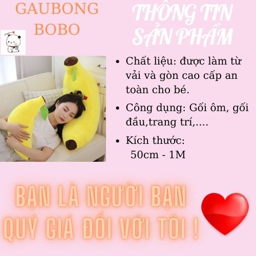 Chuối Nhồi Bông Làm Từ Vải Siêu Mịn Gòn Cao Cấp, Gối Ôm, Gấu Bông, Hàng Cao Cấp GauBongBoBo
