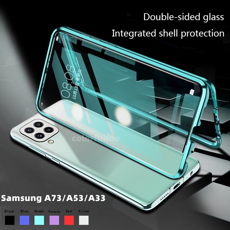 Ốp Điện Thoại Kính Cường Lực Hai Mặt Cho Samsung Galaxy A13 A135F A22 A22S A23 LTE A33 A53 A73 4G 5G 360° Ốp Điện Thoại Nắp Gập Cứng Trong Suốt Chống Sốc Toàn Diện