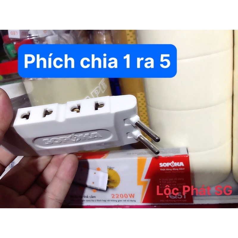 Phích cắm điện 1 ra 3, ra 5  - Ổ cắm nối chia 5 ngã SOPOKA, OMINSU, ba chạc năm chạc dẹt đa năng