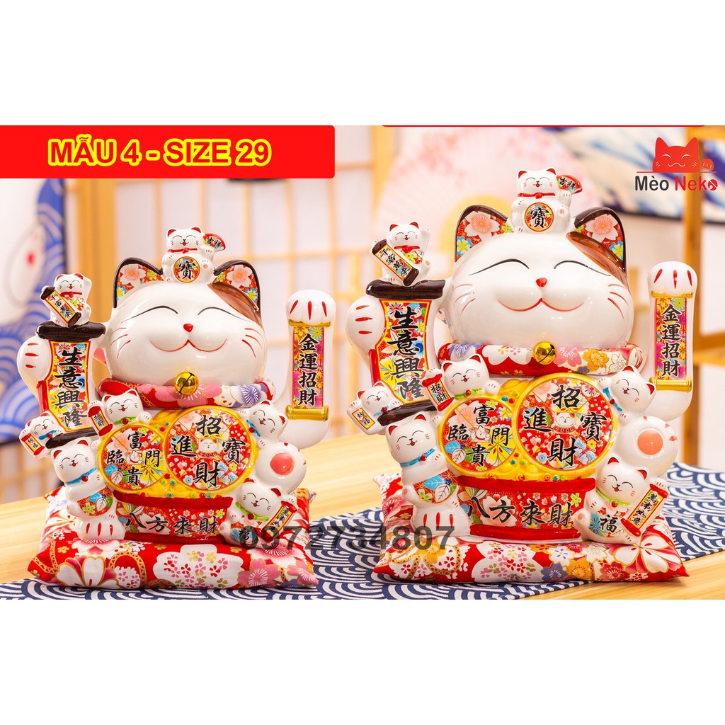 Mèo Thần Tài Vẫy Tay Phát Tài Phát Lộc Gốm Sứ Cao Cấp ( Kèm đệm đỏ và dây cắm ) size 29 cả đệm | BigBuy360 - bigbuy360.vn