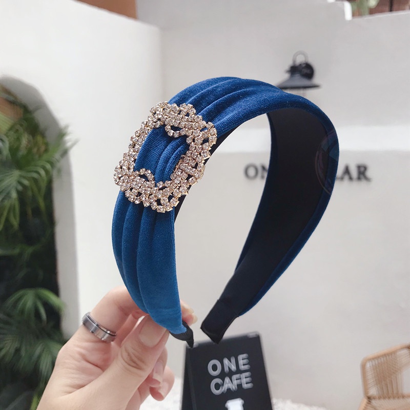 [Spot Free Shipping] Korea's New High-quality Boutique Hair Accessories Simple Temperament Diamond-studded Super Flash Headband Gold Velvet Broad-brimmed Headgear Ladies Accessories
