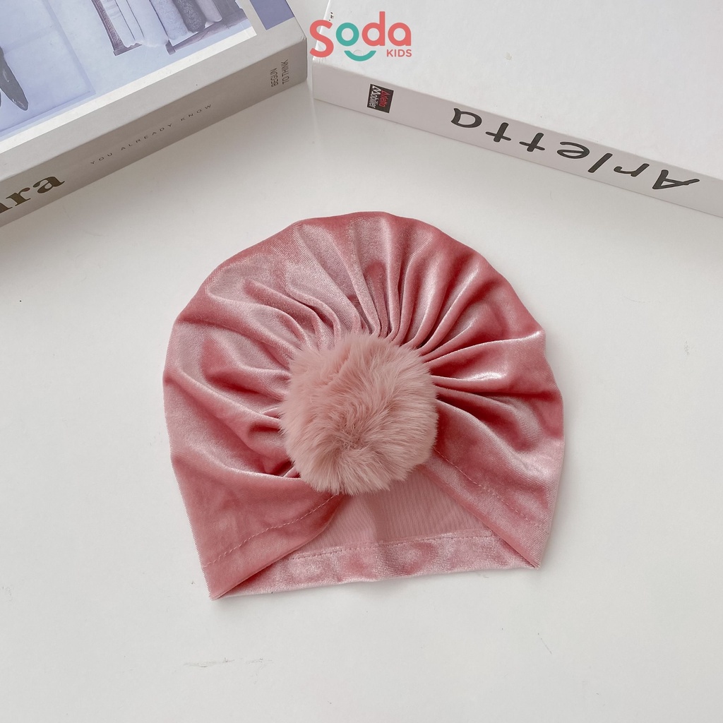 Băng đô mũ nhung cục bông 2 màu dành cho bé gái (Ảnh thật)