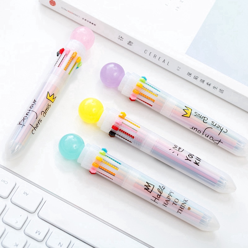 Bút bi nhiều màu trong một thiết kế vỏ phối hoạ tiết hoạt hình đáng yêu