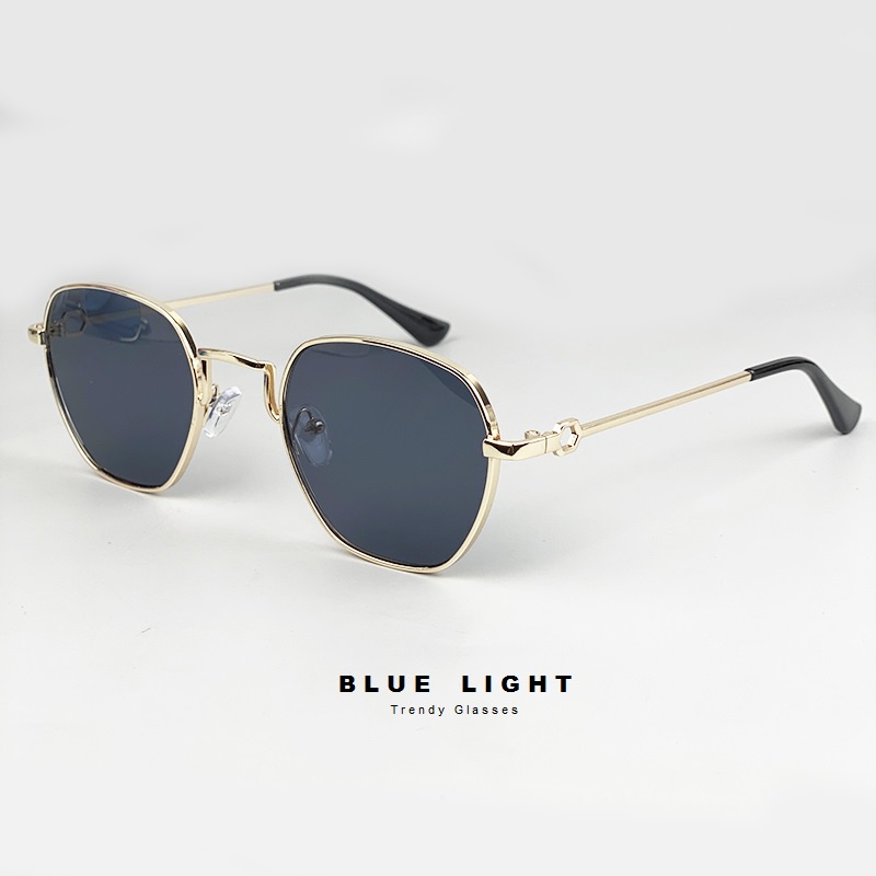 Kính Râm, Kính Mát Nam Nữ, Mắt Vuông Gọng Kim Loại Viền Dày, Mắt Màu Đen, Xanh Dương - BLUE LIGHT