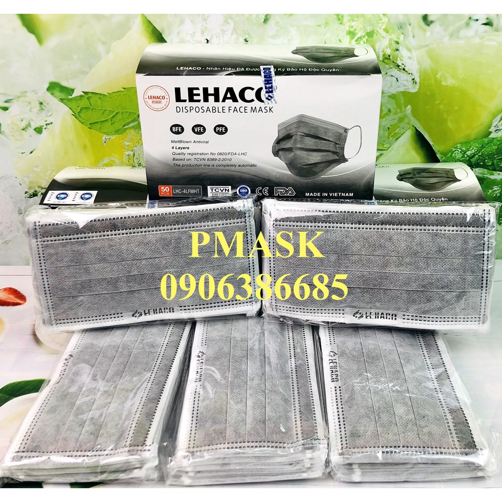 Khẩu trang Lehaco kháng khuẩn màu Xám 4 lớp 50 cái / hộp | BigBuy360 - bigbuy360.vn