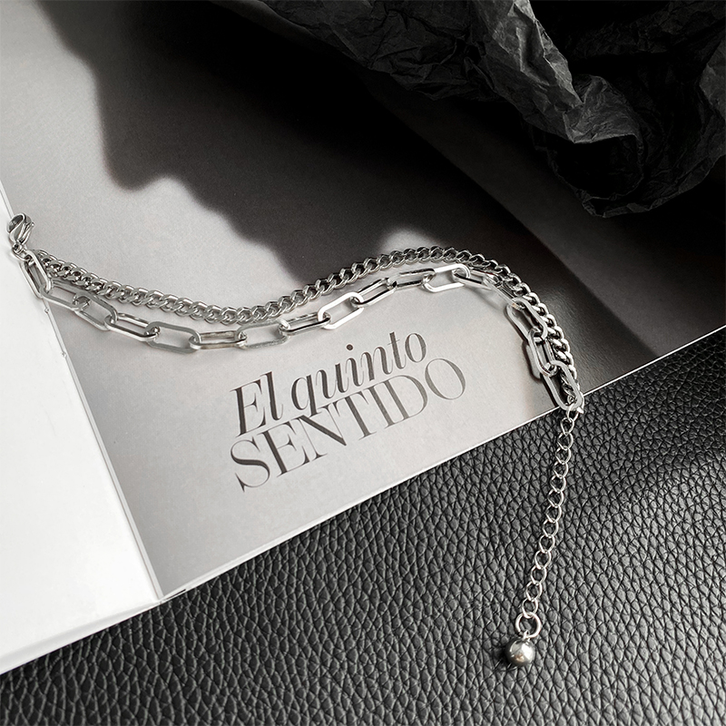 Vòng tay thép titan hai lớp phong cách hip-hop dễ phối đồ 19463