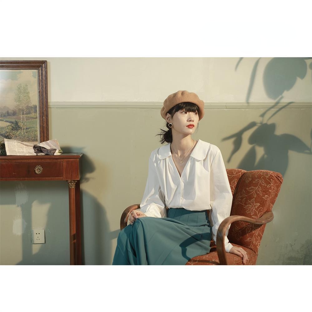 Áo Sơ Mi Cổ Búp Bê Phong Cách Retro Pháp 2022 Cho Nữ