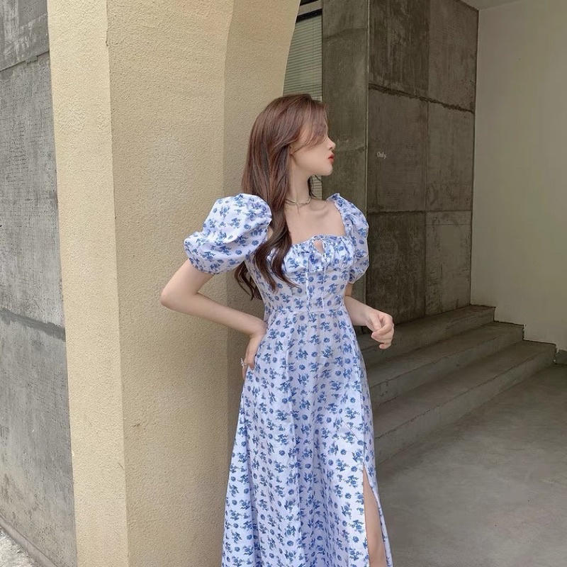 Đầm maxi hoa xanh thời trang nữ