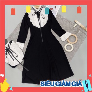 Váy maxi đen phối cổ bèo cho nữ