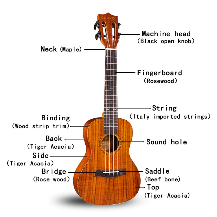 [Hàng Độc] Đàn Ukulele Gecko Bằng Gỗ Rosewood Và Tiger Acacia Size 24 Inch Model GU9