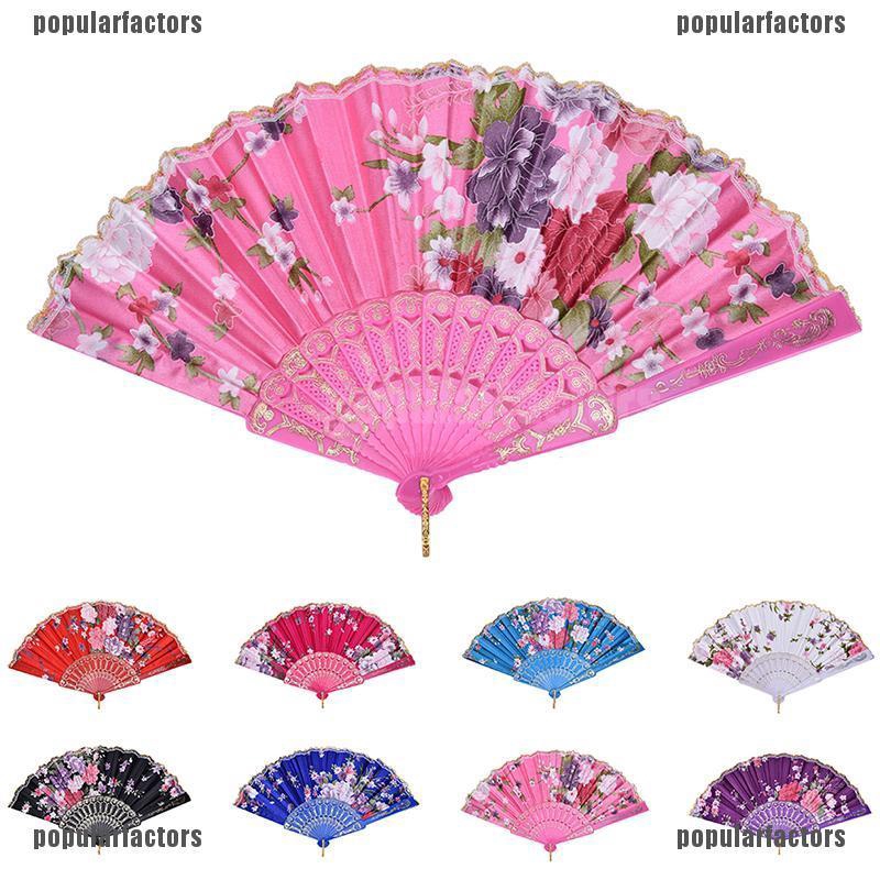 Quạt Lụa Cầm Tay Họa Tiết Ren Hoa Có Thể Gập Lại Cho Đám Cưới