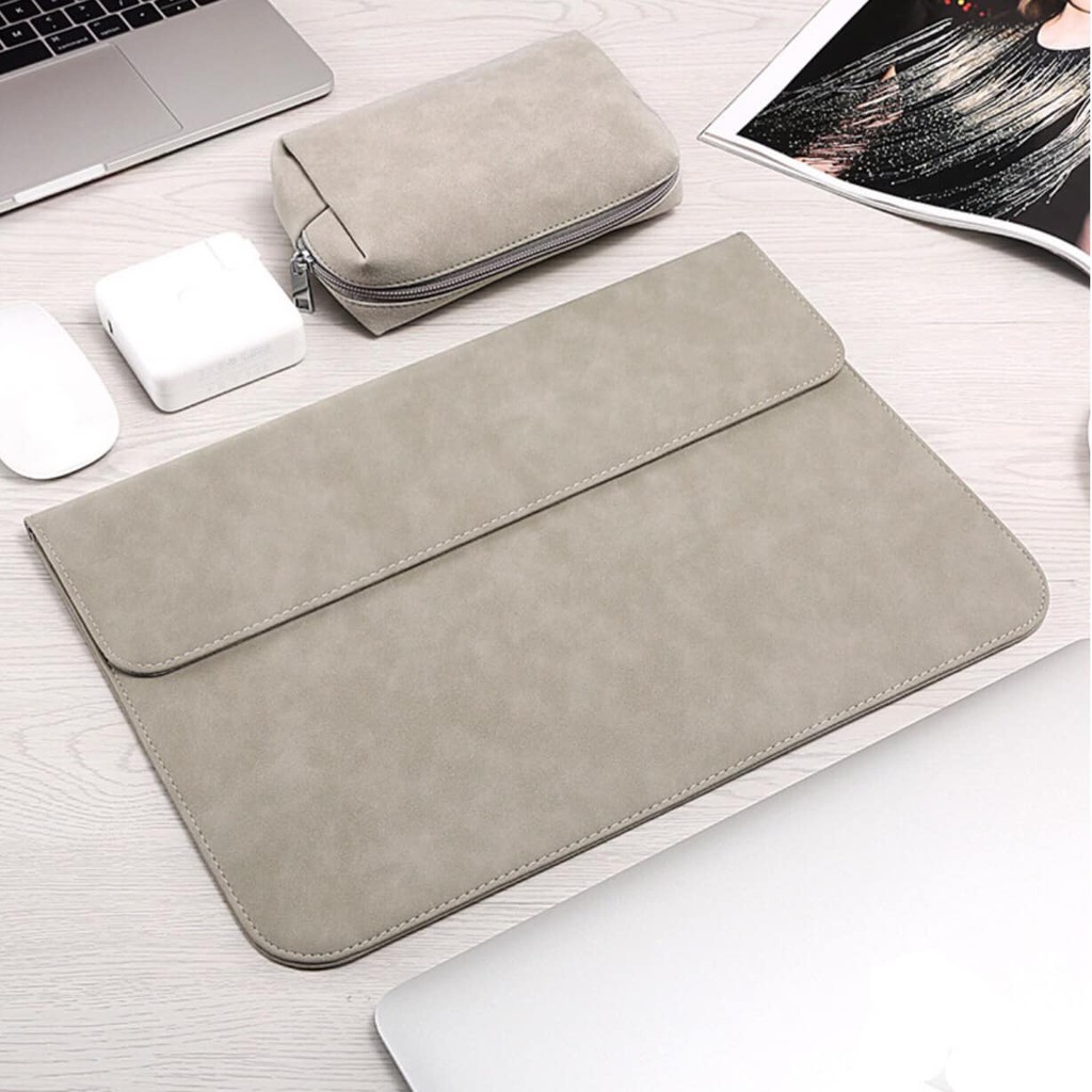 Bao da chống sốc cho macbook, laptop, surface chất da lộn kèm ví