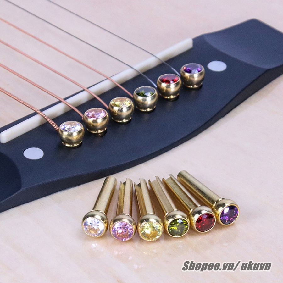 Bộ 6 chốt dây đàn Guitar Acoustic bằng đồng đính đá siêu độc