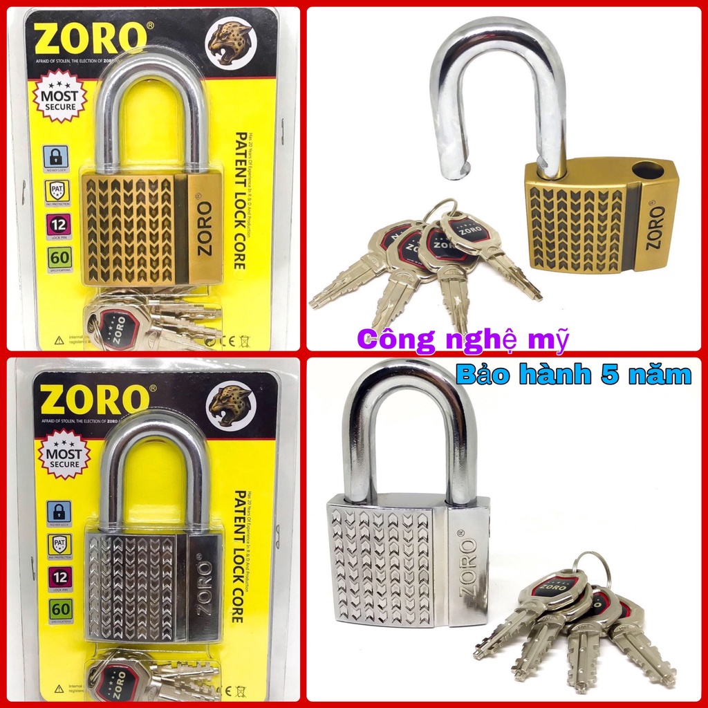 ổ khóa cao cấp ZORO 6 phân,xọc ⚡FREE SHIP⚡chìa kiếm KHÓA BẤM KHÔNG CẦN CHÌA.Công nghệ Mỹ: chống cưa-chống cắt-chống đục
