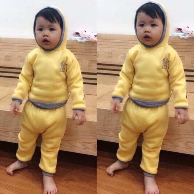 Bộ nỉ bông mũ dày ấm cho bé 8-18kg