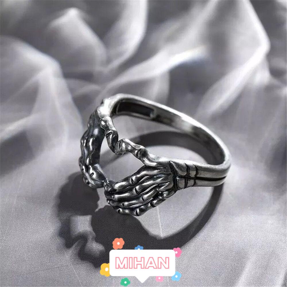MIHAN1 Skeleton Punk Hand Bone Rings Skull Hand with Heart Rings Biker Jewelry Vintage Hip Hop Gothic