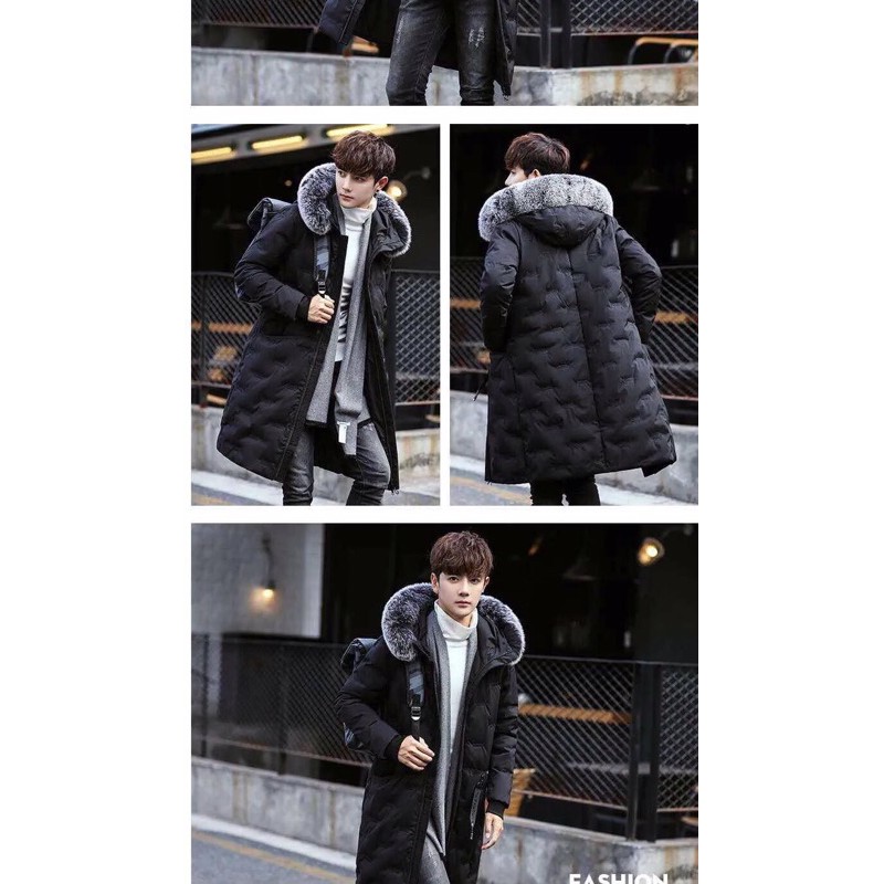 ÁO PHAO MỦ LÔNG NAM DÁNG DÀI HÀNG CAO CẤP QUẢNG CHÂU