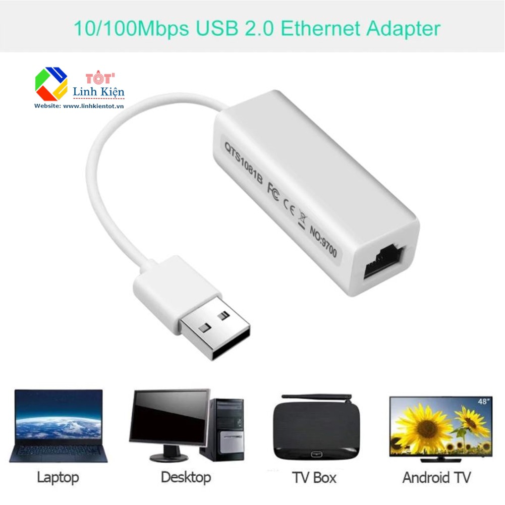 Adapter RJ45 USB 2.0 Sang Ethernet Network LAN 10Mbps - Windows