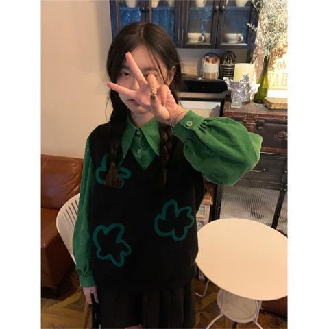 Set Áo Sơ Mi Dài Tay + Đầm Yếm Dệt Kim Thiết Kế Mới Thời Trang Mùa Xuân Thu Dành Cho Nữ