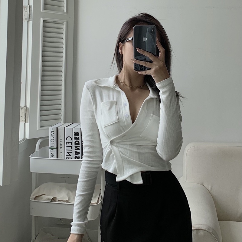 CHEERS - Áo crop tay dài mặc 2 kiểu