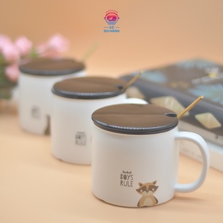 Cốc sứ Boys Rule - Cốc sứ nắp đậy, cốc sứ họa tiết hoạt hình, cốc sứ uống nước