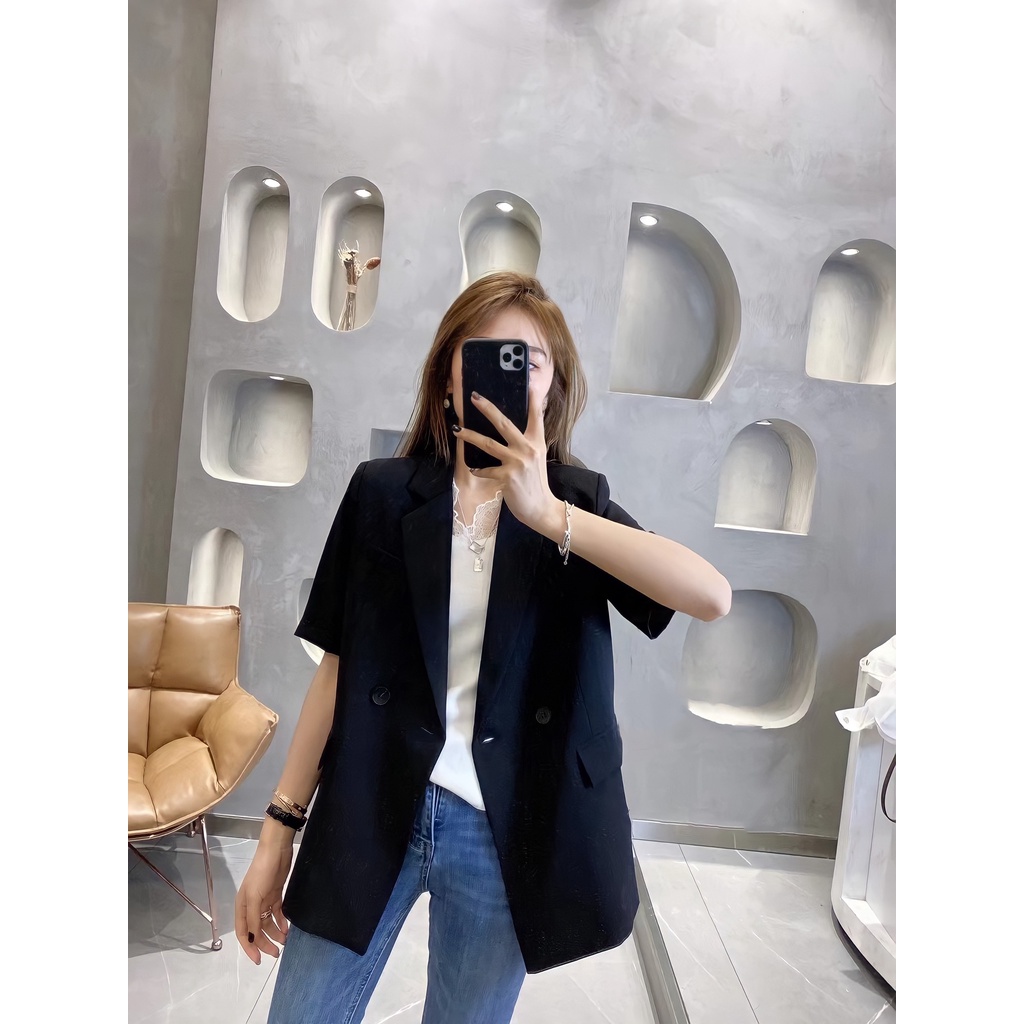 Áo blazer tay cộc túi nắp phong cách Hàn Quốc - minclothinggg