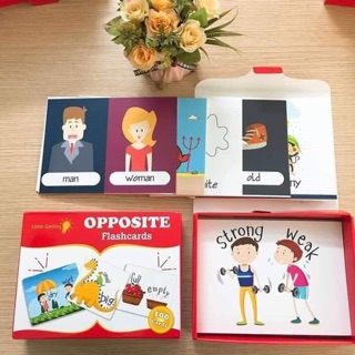 Bộ 100 thẻ  từ trái nghĩa kèm hộp đựng sang chảnh ( sản phẩm tuyệt vời dạy Tiếng Anh cho trẻ)
