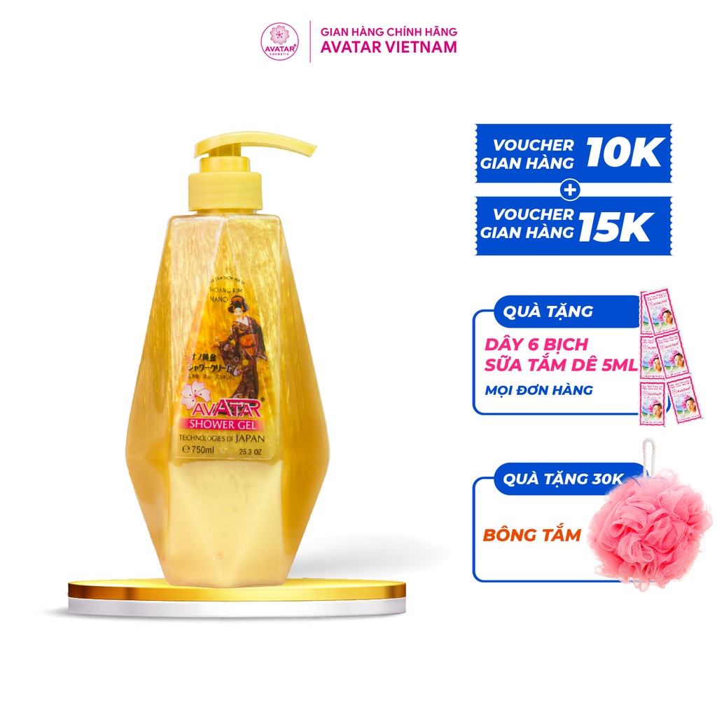 Sữa Tắm Vàng Hoàng Kim Nano Avatar - loại bỏ hắc tố, da sáng đều màu chống lão hóa da 750ml