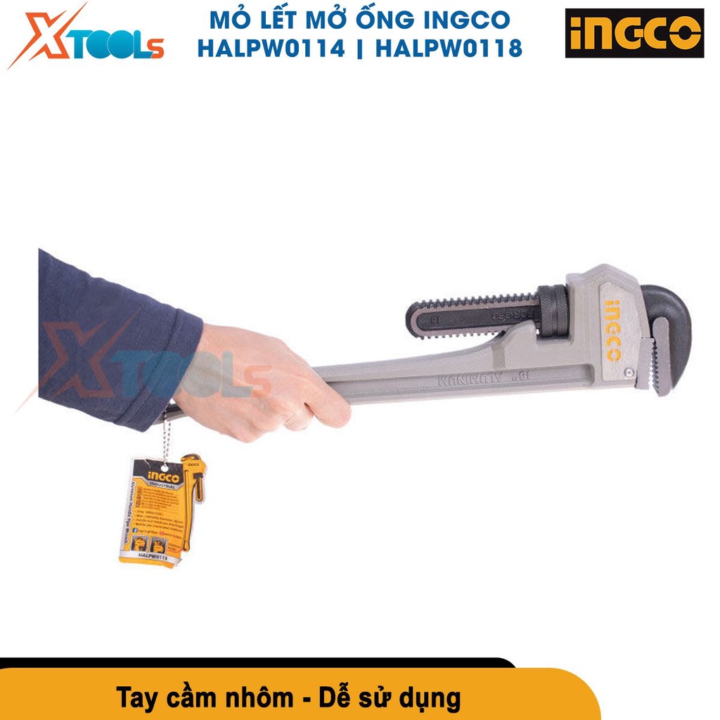 Mỏ lết mở ống chuyên dụng INGCO size 14-18&quot;(350-450mm) tay cầm nhôm, răng được rèn thép carbon [CHÍNH HÃNG][XTOOLS]