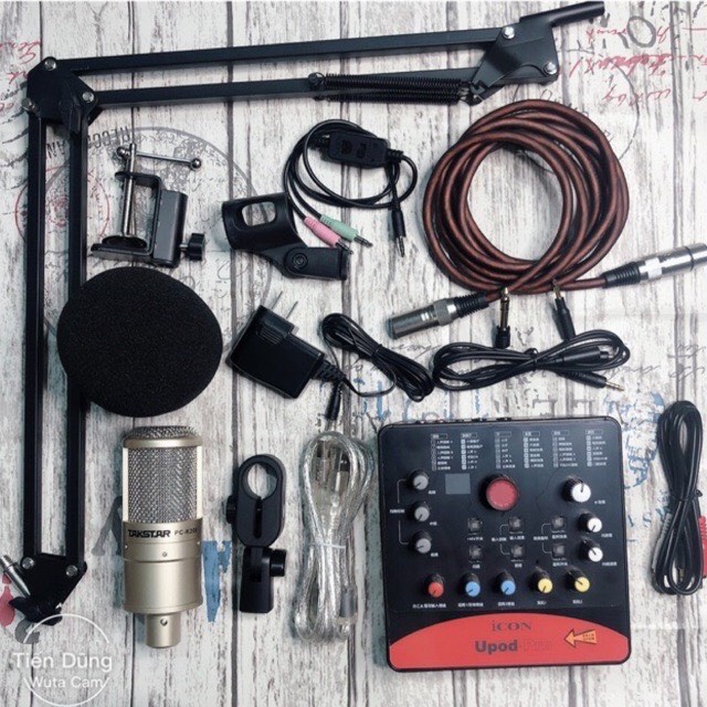 Combo Bộ Thu Âm Livestream karaoke Mic Takstar PC K200 Sound Card icon upod pro Chân dây mic 3m bảo hành 12 tháng.
