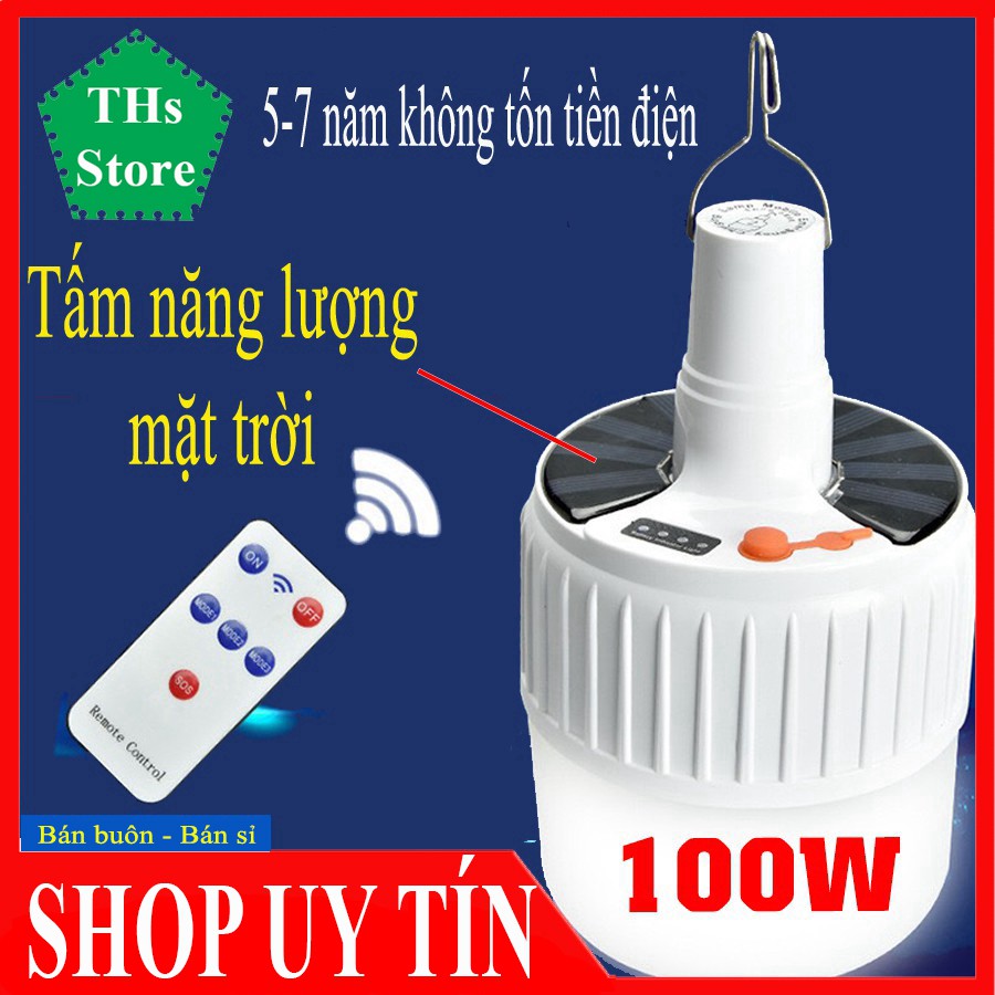 Bóng đèn led năng lượng mặt trời_treo hiên nhà sân vườn 100W tiện lợi