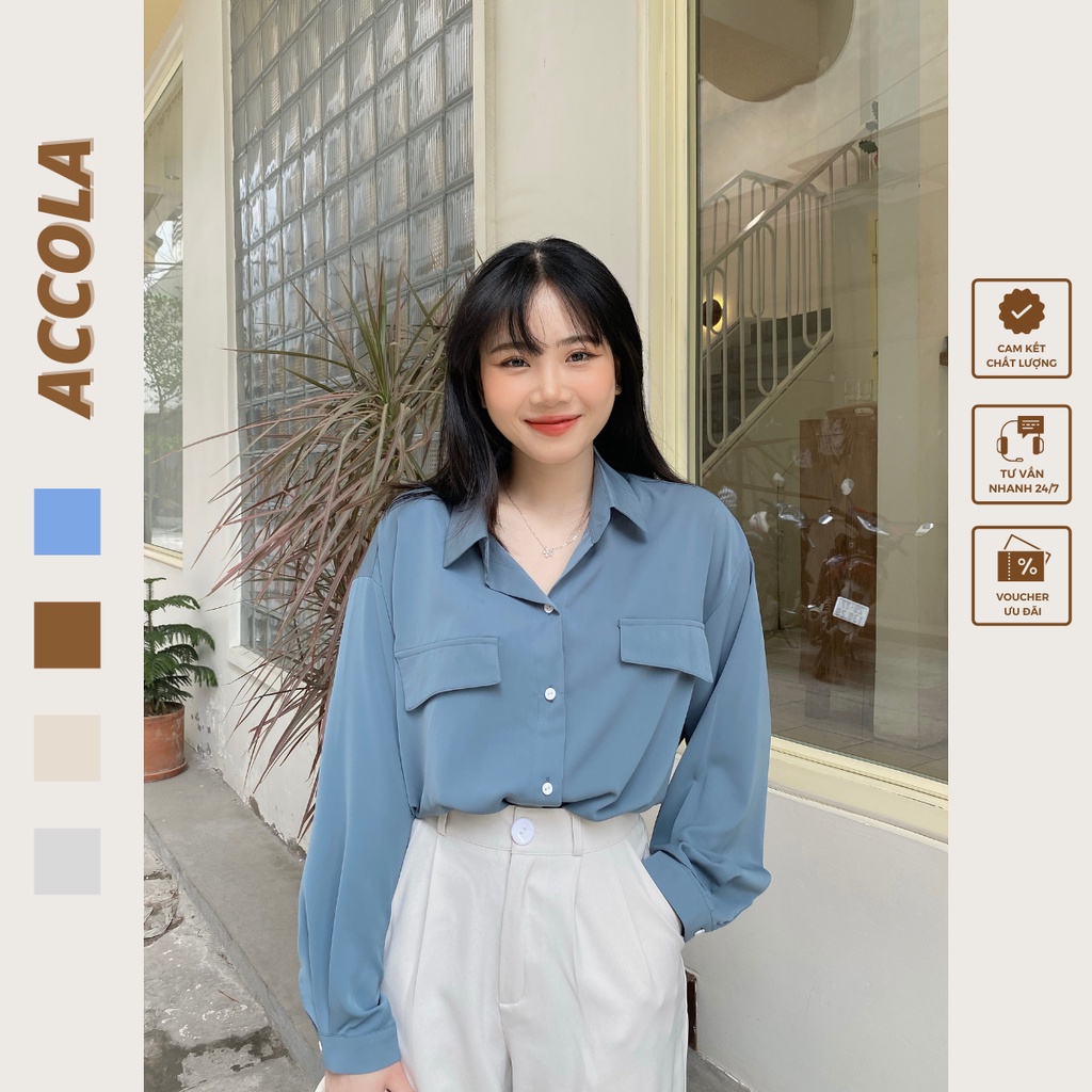 Áo sơ mi nữ freesize hàn quốc chất liệu lụa by Accola Made 2502 | BigBuy360 - bigbuy360.vn