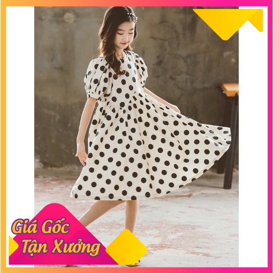 Váy đầm chấm bi cho bé gái đẹp, xinh, dễ thương, cao cấp size nhỡ đại đầm trẻ em 5- 10 tuổi mặc mùa hè Songngukids