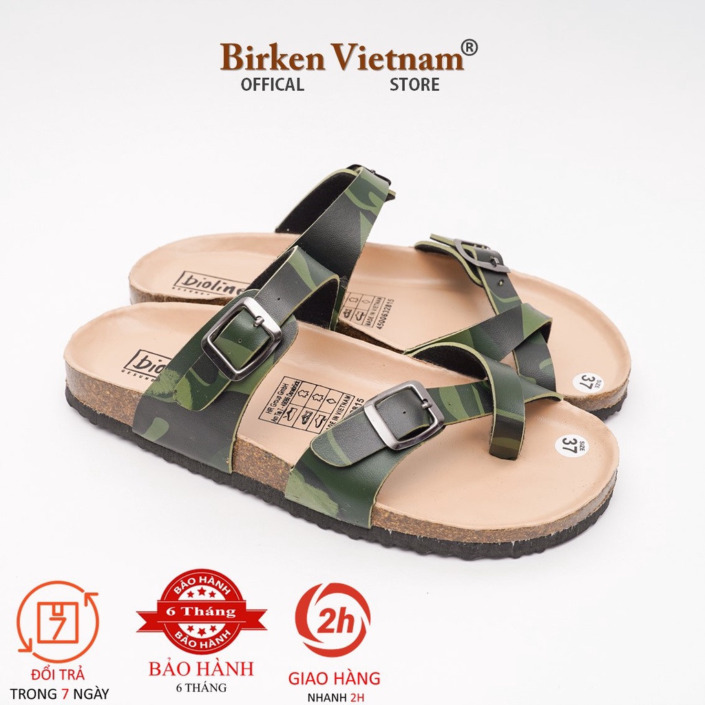 Mã R06 DÉP ĐẾ TRẤU Da PU Camo Rằn Ri Quai Chéo Xỏ Ngón Unisex Birken Vietnam Bioline