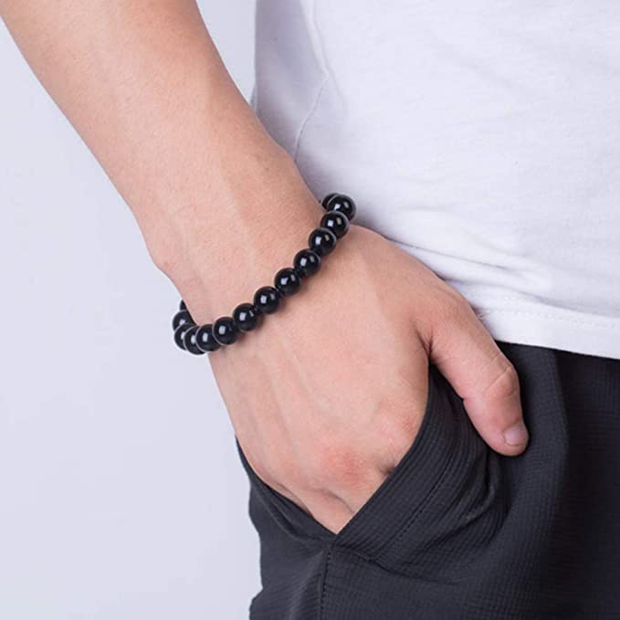 Vòng Tay Xâu Hạt Đá Hắc Diện Thạch Màu Đen Có Thể Điều Chỉnh Giúp Giảm Căng Thẳng