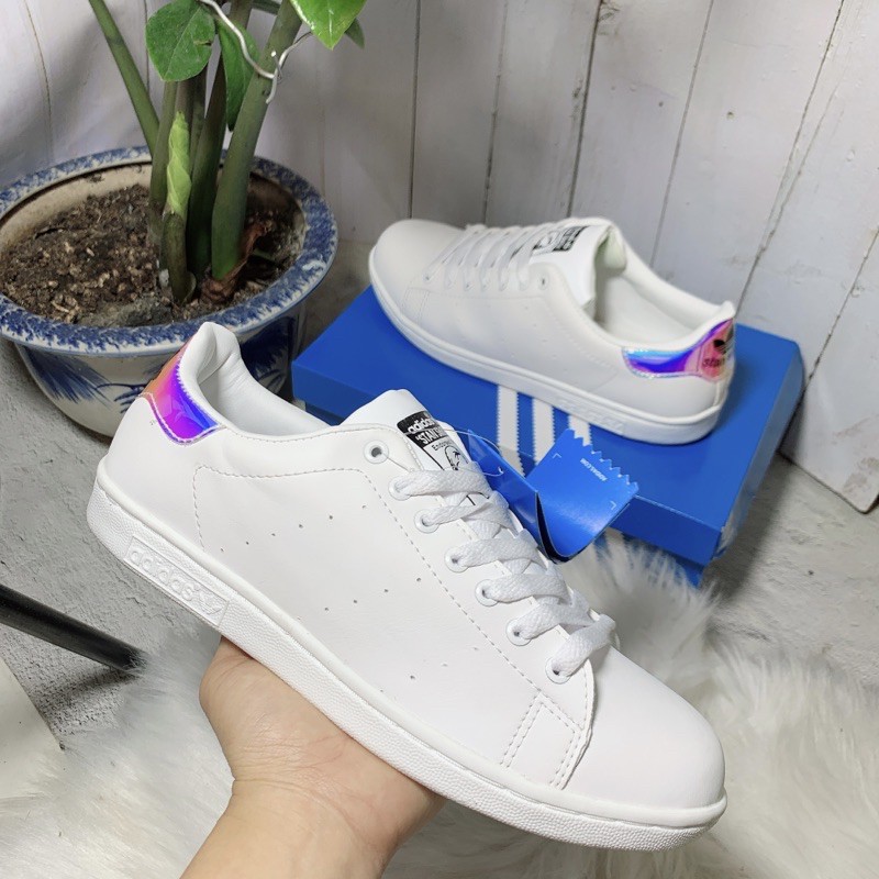 Giày Stan Smith nam nữ trắng gót bạc hologram loại đẹp chuẩn