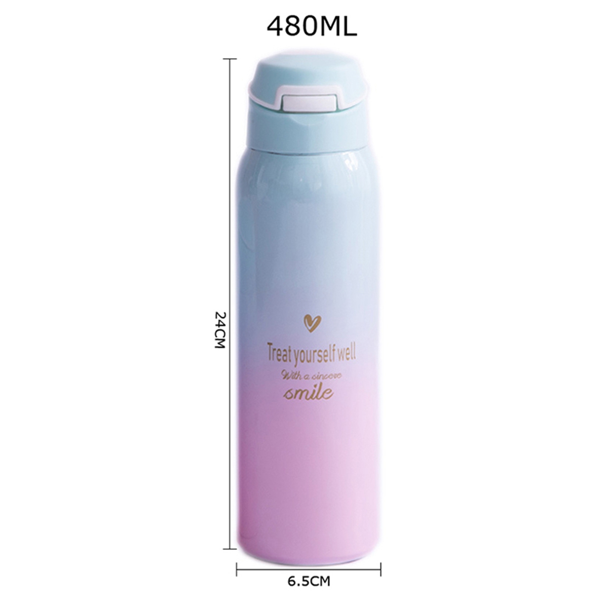 MXMIO 480ml Thermos Cup Tea Milk Coffee Water Bottle Vacuum Flask Gradient Color Creative Colorful Stainless Steel Mug Adults Kids Children Travel Tumbler/Multicolor