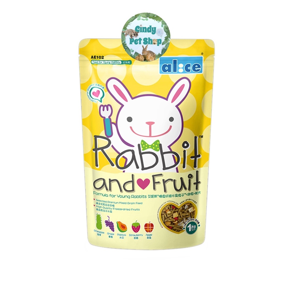 Cỏ viên trái cây Alice 1kg - thức ăn cho Thỏ con dưới 6 tháng Rabbit and Fruit